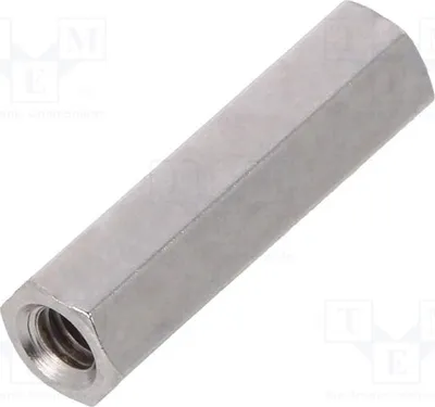 Zdjęcie produktu dla 10 sztuk dystansów z gwintem wewnętrznym M2,5, długość 15 mm, sześciokątne, niklowane. Dystanse 1112X15
