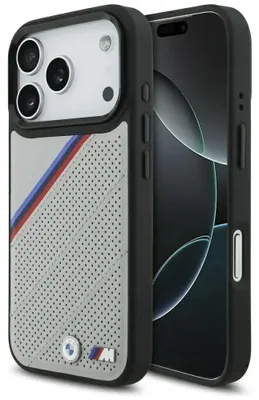 Zdjęcie produktu dla Etui Bmw M Tricolor Metal Logo Magsafe Do Iphone 17 Pro - Szare