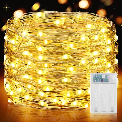 LED-Lichterkette, 15 m, 150 warmweiße LEDs, batteriebetrieben, Timer