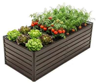 Image de Jardinière surélevée Zimilo en métal 190 x 90 x 64 cm, jardinière à fond ouvert, en acier galvanisé, résistante aux intempéries, gris foncé, pour légumes, herbes aromatiques et fleurs