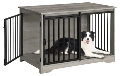 Imagen del producto de Jaula para perros - Transportín para perros - Caseta para perros - Cama para perros - Casita para perros - Diseño de madera en color crema claro