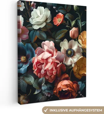 Obrázok produktu pre MuchoWow® - Obrazy na plátne - Vintage - Farebné - Kvetinové - Moderné, nástenné umenie, nástenné dekorácie Obývacia izba, 60x80cm