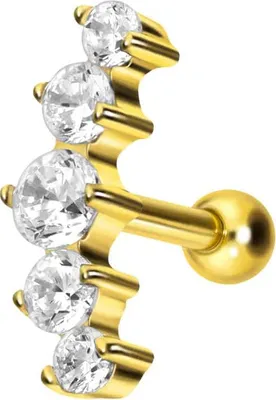 Produktbild von Ohrpiercing Titan Ohrpiercing mit Innengewinde 5 EINGEFASSTE KRISTALLE Gold Stablänge: 6mm
