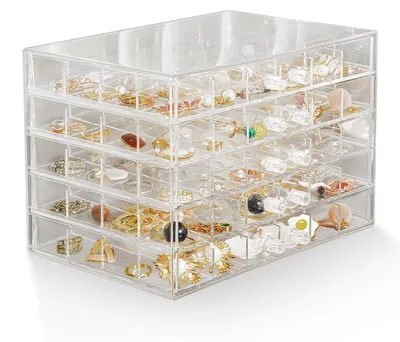 Immagine prodotto di Scatola trasparente per gioielli con 5 cassetti e 120 scomparti