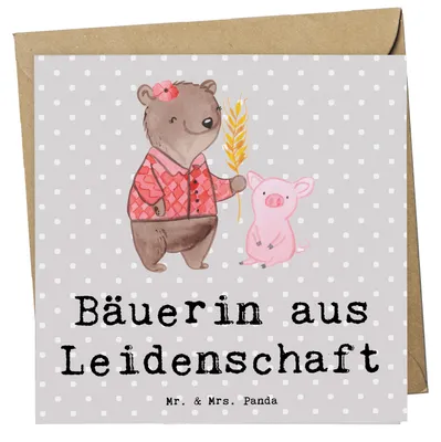 Produktbild von Mr. & Mrs. Panda Grußkarte Bäuerin Leidenschaft - Grau Pastell - Geschenk, Witzig, anlasskarte, Spruch, Klappkarte, Bauernhof, Glückwunschkarte, faltkarte, doppelkarte