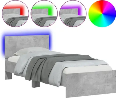 Produktbild von vidaXL Bettgestell mit Kopfteil und LED-Leuchten Betongrau 75x190 cm