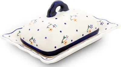 Produktbild von Original Bunzlauer Keramik Butterdose mit Wellenform 17,8x14,0x8,0 cm für 1/2 Stück Butter (125g) Dekor 111