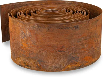 Image de Bordure de pelouse de 5 mètres, en acier corten, hauteur de 14 cm, pour délimiter les massifs, idéale pour le jardin