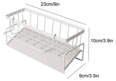 Obrázek produktu pro Držák na houbičky – organizér do kuchyně – 23 x 9 x 10 cm – Odnímatelná odkapávací miska – Boční držák na utěrku – Nerezová ocel – Bílá barva