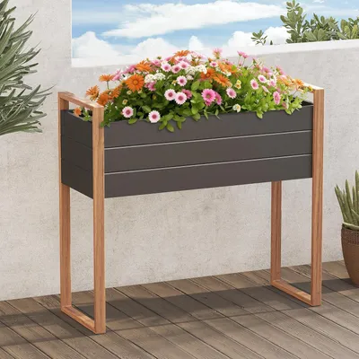 Obrázek produktu pro Vyvýšený truhlík - zahradní truhlík - květinový truhlík - truhlík pro zeleninu - truhlík s kovovou konstrukcí - 100x38x91 cm
