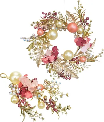 Image de Couronne et brindilles rose scintillant Ø35/32 cm