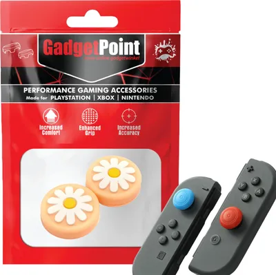 Produktbild von Thumbgrips - Thumb Grips voor Nintendo Switch Joy-Con Controllers - Gaming Thumbgrips - Performance Anti-Slip Thumbsticks - Bescherming Accessoires - Bloemetjes - Oranje -