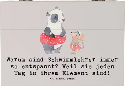 Produktbild von Mr. & Mrs. Panda Truhe Entspannte Schwimmlehrer 22 x 15 cm - Grau Pastell - Geschenk, Hommage, handgefertigte Geschenke, mit deckel, fotobox, Kiste, Beruf, Geschenkbox