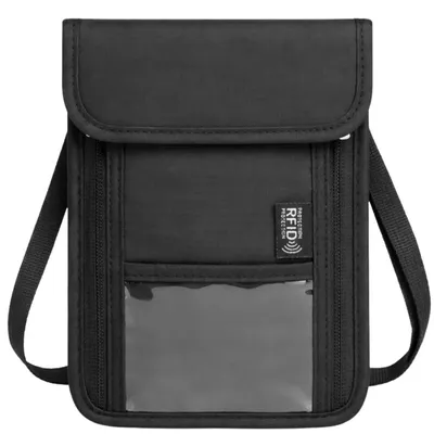 Immagine prodotto di Portadocumenti RFID nero, borsa a tracolla impermeabile