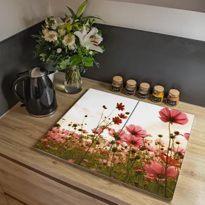 Produktbild von banjado Herdabdeckplatte zweiteilig je 30x52cm groß mit Gummi Abstandshalter, ESG Sicherheitsglas mit Motiv Schmuckkörbchen [HAP2 11498]