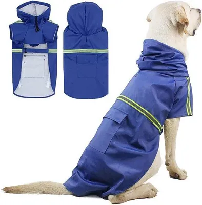 Produktbild von Wasserfeste Hundehose, wasserdichte Hundehose mit Kapuze, reflektierende Streifen, Sicherheitsgurteinsätze, maschinell waschbar, Größe 3XL