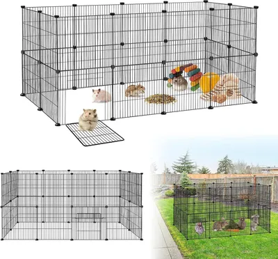 Produktbild von ACXIN Freigehege Kaninchen, Freigehege Gittergehege für Kaninchen aus Metallgitter inkl. Tür, DIY Kleintierkäfig für Kaninchen, Meerschweinchen, Welpen, 142 x 72 x 72cm, Schwarz