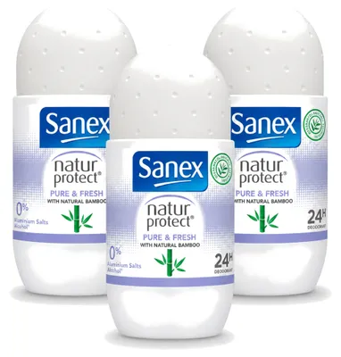 Obrázek produktu pro 3 x Deodorant Sanex Natur Protect, roll-on – Čistá a svěží vůně s bambusem – 50 ml – Výhodný balení – 3 kusy