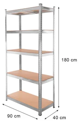 Image de Étagère de rangement robuste en acier galvanisé, dimensions 180x90x40 cm, avec 5 étagères en MDF