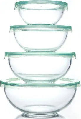 Produktbild von Famanu Glasschüssel Set mit Deckeln - Stapelbare Schalen in verschiedenen Größen