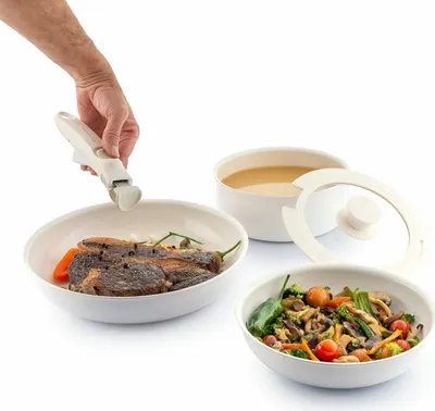 Produktbild von Bratpfannen-Set mit abnehmbarem Griff und Deckel Passet InnovaGoods 5 Stücke