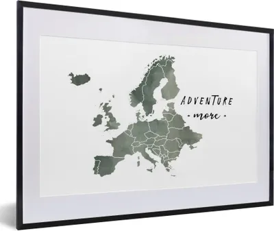 Produktbild von MuchoWow® MuchoWow® Gerahmtes Poster Karte Europa - Zitate - Aquarell 60x40 cm - Poster mit zchwarzem Bilderrahmen - Schlafzimmer - Plakat in Rahmen - Drucken