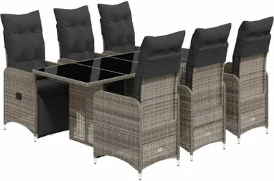 Produktbild von vidaXL 7-tlg. Garten-Bistro-Set mit Kissen Grau Poly Rattan