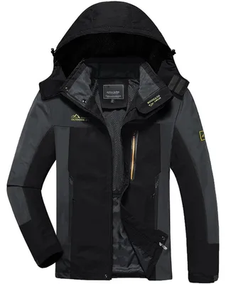 Immagine prodotto di Giacca softshell da uomo, idrorepellente, con cappuccio removibile, colore nero-grigio