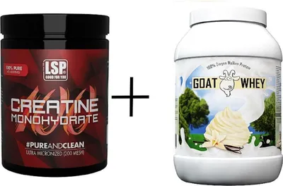 Produktbild von LSP  Creatine Monohydrat (500g)+GOAT WHEY Protein (1800g), Vanille, PULVER