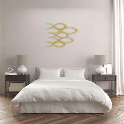 Produktbild von Moderner Fisch Wanddekor, Schwarzer Metall Fischschwarm, Zeitgenössische Wandskulptur für Zuhause, Wohnzimmer (28 "X20"/70X50CM) - Gold