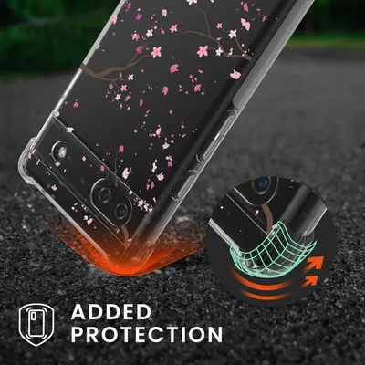 Produktbild von kwmobile Necklace Case kompatibel mit Google Pixel 6a Hülle - Silikon Cover mit Handykette - Rosa Dunkelbraun Transparent Kirschblütenblätter