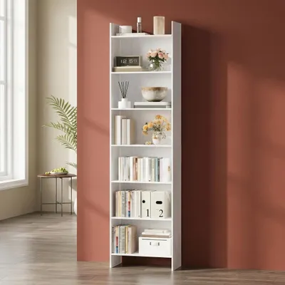 Produktbild von Bücherregal Standregal 7 Fächer 24 x 48 x 197,4 cm Weiß | Offen, Für Wohnzimmer, Arbeitszimmer, Büro, Als Raumteiler