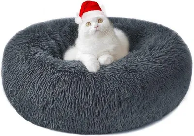 Produktbild von Weiches rundes Plüsch-Hundekissen, waschbar, S/M/L/XL/XXL, dunkelgrau