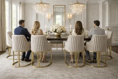 Produktbild von Elegante Esszimmerstühle mit goldenen Akzenten und m Design