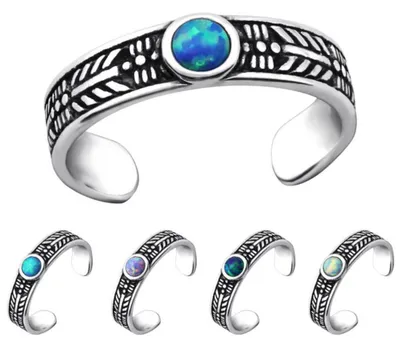 Produktbild von Zehenring Silber 925: Bali Zehring mit Opal Peacock