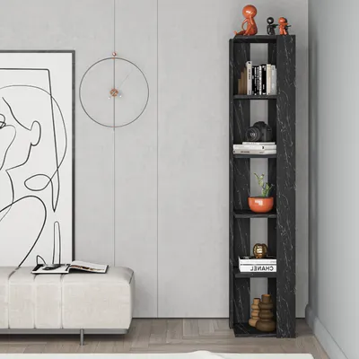 Immagine prodotto di DECORTIE Libreria angolare Nati, effetto marmo nero, 34 x 34 x 161 cm