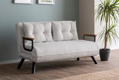 Produktbild von Hanah Home, Sando 2-Seater - Teddy Fabric - White, 2-Sitzer-Schlafsofa, 100 % METALL, Weiß, 175 x 133 cm