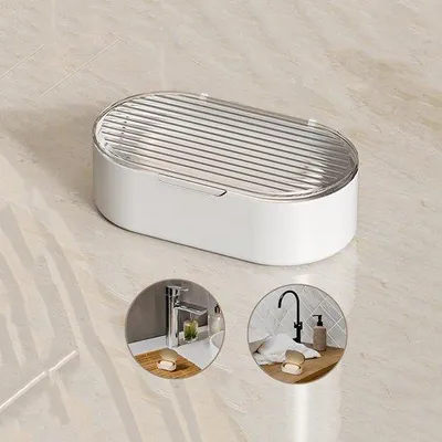 Productafbeelding van Ibenzoa® Transparante, dubbellaagse zeephouder met afvoer en deksel – 15 x 11 x 5,5 cm, geschikt voor badkamer en keuken