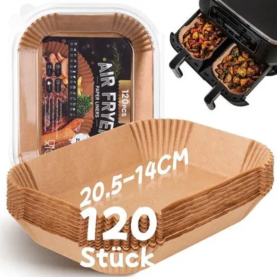 Immagine prodotto di Fogli di carta da forno per friggitrice ad aria a doppia camera, 20,5 x 14 cm, per Ninja a doppia zona, confezione da 120 fogli