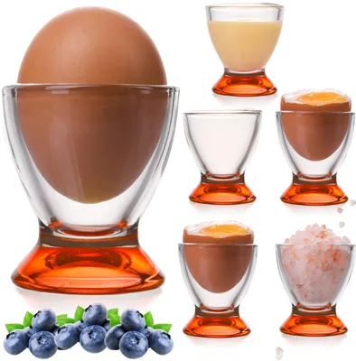 Produktbild von PLATINUX Orangene Eierbecher Set (6-Teilig) aus Glas Eierständer Eierhalter Frühstück Egg-Cup Brunch Geschirrset