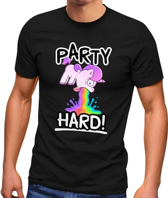 Produktbild von Herren T-Shirt Party Hard kotzendes Einhorn Comic-Stil Saufshirt Fun-Shirt Spruch lustig Moonworks® schwarz XL
