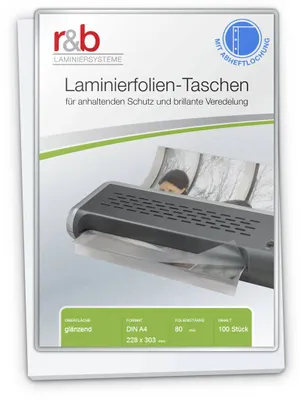 Produktbild von Laminierfolien A4 (228 x 303 mm), 2 x 80 mic, glänzend, mit 4fach Abheftlochung (100 Stück)