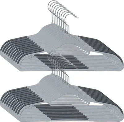 Produktbild von CRP20G50 50er Set Kleiderbügel aus Kunststoff, rutschfest, platzsparend, Stärke 0,5 cm, Länge 42 cm, 360° drehbarer Haken in Silber, Hellgrau/Dunkelgrau