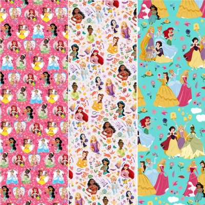 Productafbeelding van Disney Princess – Cadeaupapier – 3 Rollen van 200 × 70 cm – 3 Verschillende Dessins – Inpakpapier voor Kinderen