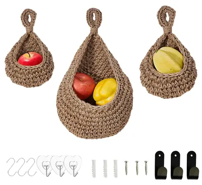 Image de Omgoods - Ensemble de 3 paniers tressés suspendus, idéaux pour les fruits et le rangement