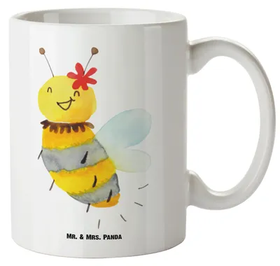 Produktbild von Mr. & Mrs. Panda steingut tasse Biene Blume - Weiß - Geschenk, Haferl, Pott, Kaffeepott, Riesenkaffeetasse, weisse