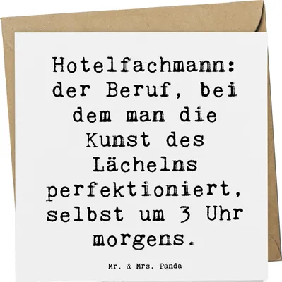 Produktbild von Mr. & Mrs. Panda Grußkarte Spruch Hotelfachmann Lächeln - Weiß - Geschenk, Beruf, Verpflegung, Klappkarte, Glückwunschkarte, Teamarbeit, personalisierte Geschenke