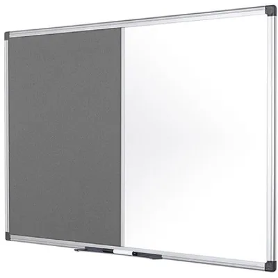 Zdjęcie produktu dla Tablica wielofunkcyjna Bi-Office Maya 150 x 120 cm (szer. x wys.) Stalowa tablica na kołki Materiał: Filc szary biały