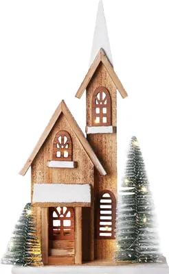 Productafbeelding van Kerstdecoratie kerk, 15xLED, 24x9x42 cm, timer, 2xAA