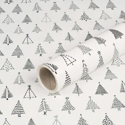 Produktbild von Geschenkpapier für Weihnachten, Tanne, Weiß, Schwarz, 0,70 x 10 m